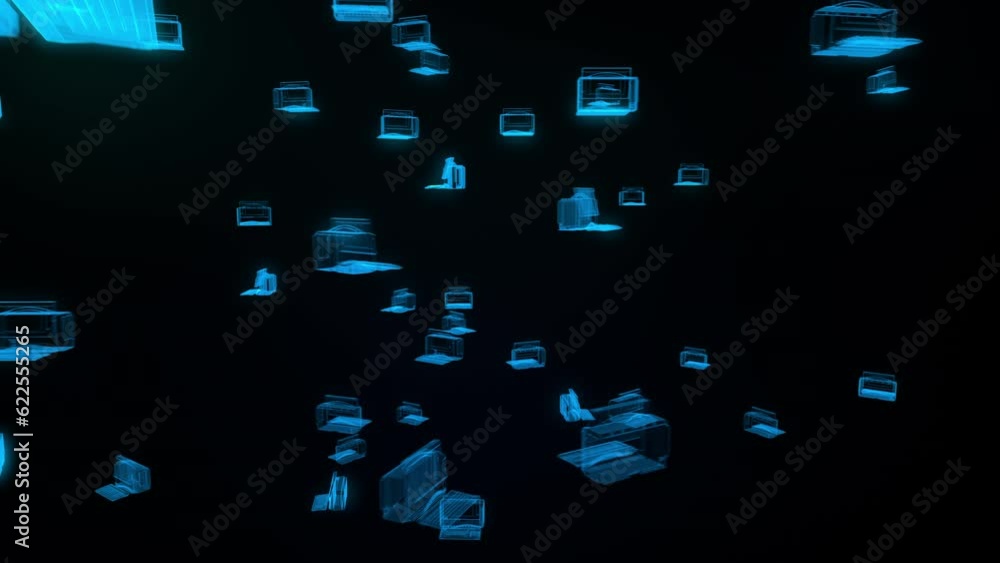 Poster holographic computers moving along abstract internet highway