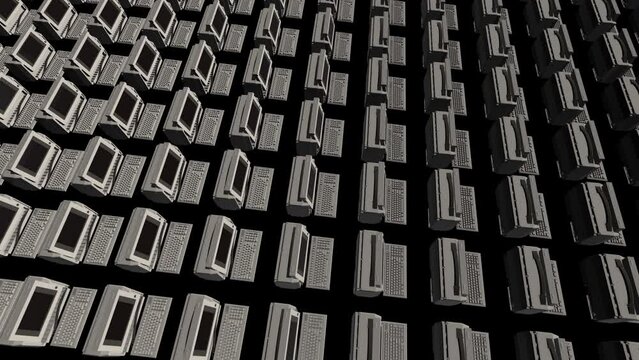 Infinite Symmetrical Rows of Old PC Computers - 3D Animation
