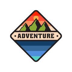 Adventure vector logo with mountains and waters. It is suitable for logos of adventurers, mountain climbers, nature lovers, scouts, environmental communities, brands, and others.