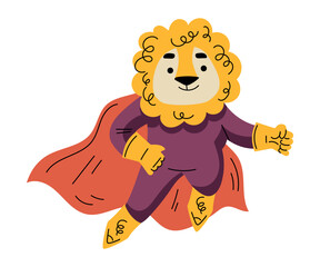 Lion Animal Superhero Character Dressed in Mask and Cape Vector Illustration © Happypictures