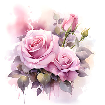 watercolour bouquet of pink roses on a white background wedding stationary, greetings, wallpapers, fashion, background