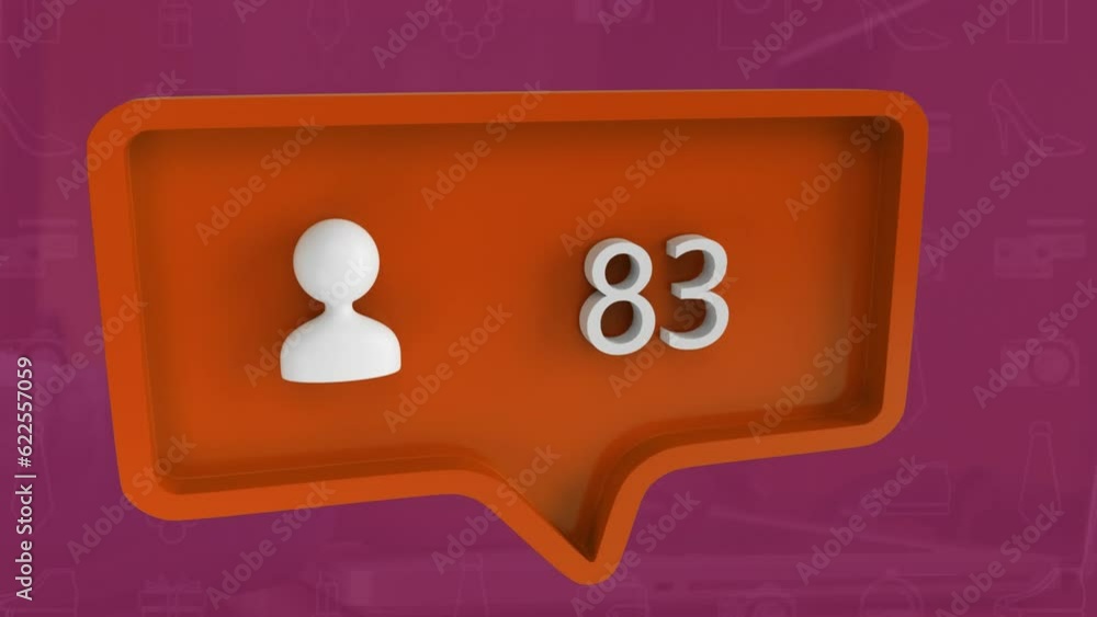 Poster animation of abstract icon and changing numbers in notification box over computer icons