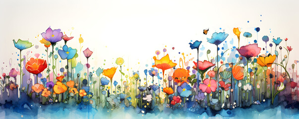 background with colourful watercolour summer flowers