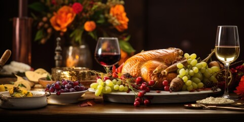Fototapeta na wymiar A Bountiful Thanksgiving Celebration: Delicious Delights and Golden Hues, generative ai