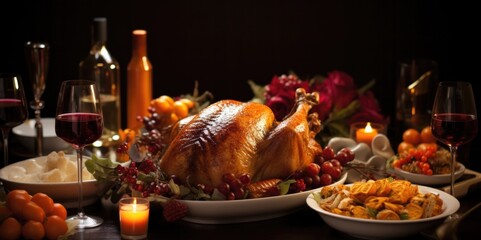 Fototapeta na wymiar Festive Thanksgiving Table: Embracing the Warmth of the Season, generative ai