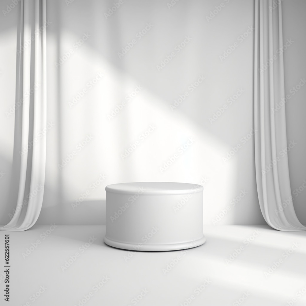 Poster empty podium on white background. mock up product display stand with generative ai. minimal pedestal