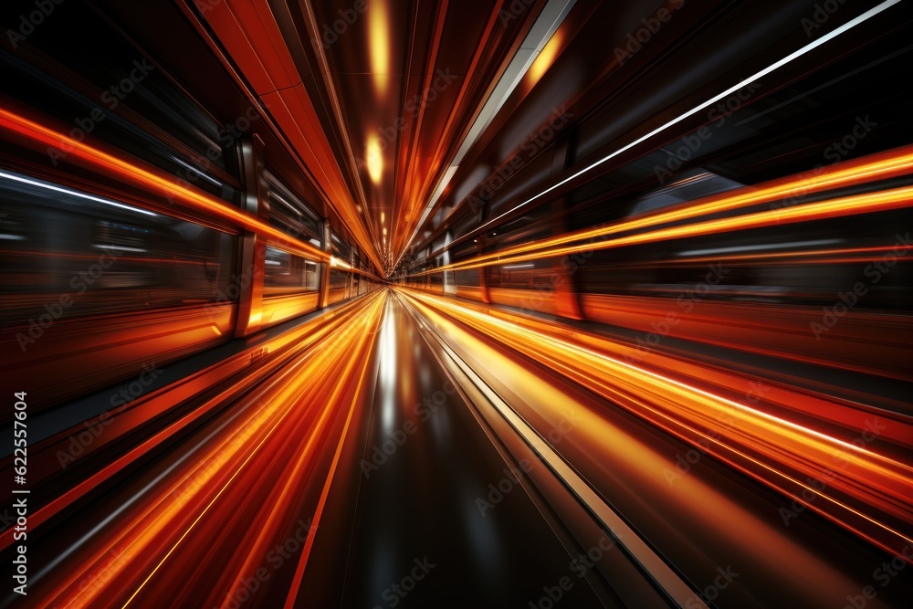 Aufkleber a blurry image of a train going through a tunnel. generative ai image.