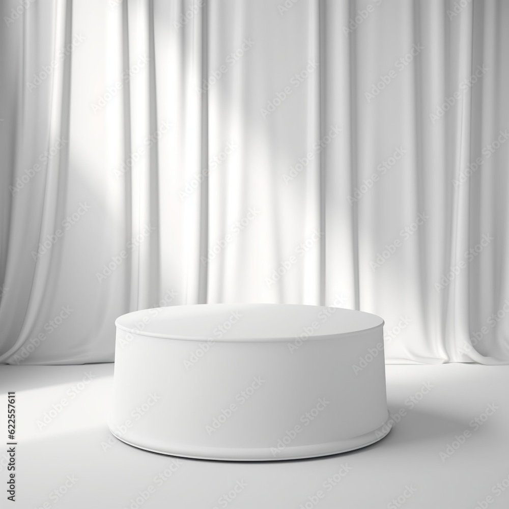 Poster empty podium on white background. mock up product display stand with generative ai. minimal pedestal