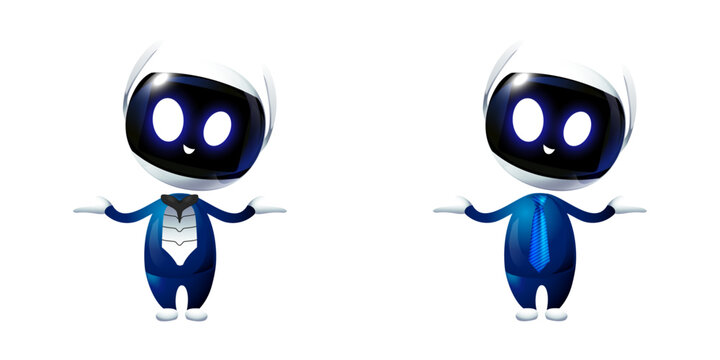 Set of cute robot collection,  AI technology, digital characters, human-like machines with artificial intelligence, AI business concept, print, artwork, doodle, vector illustration (Vector)