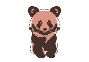 Vector graphic cute sitting red panda or cat bear. Sad little panda. White isolated background. - obrazy, fototapety, plakaty