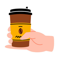 Hand Holding Paper Coffee Cup with Aromatic Drink Vector Illustration