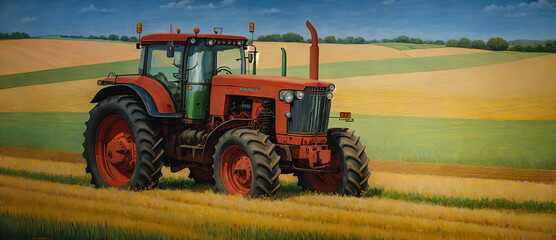 Obraz premium A tractor in a field during the hot summer.