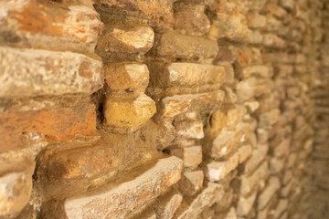 a gaps in a brick of old building