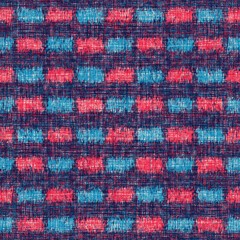 Tonal Blue and Red Mottled Textured Checked Pattern