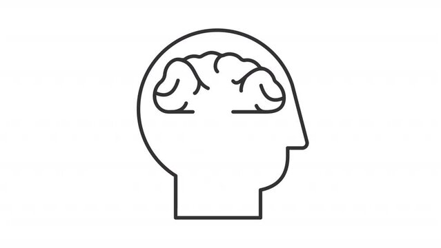 Brainstorming line animation. Lightning flash inside human head with brain animated icon. Idea generation. Black illustration on white background. HD video with alpha channel. Motion graphic