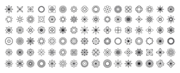 Set of abstract logo. Design of geometric icons. Stylisation of flowers, leaves in a circle