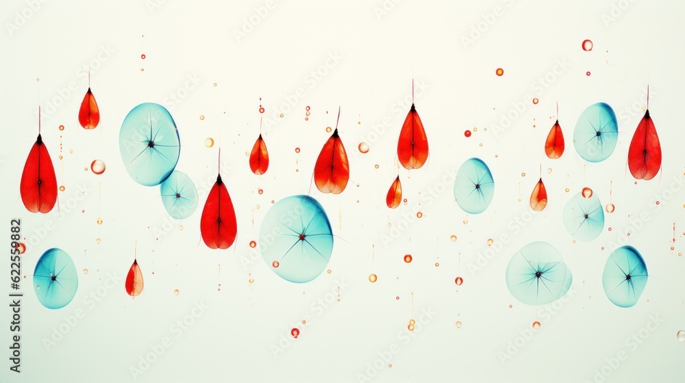 Aufkleber a group of red and blue umbrellas floating in the air. generative ai image.
