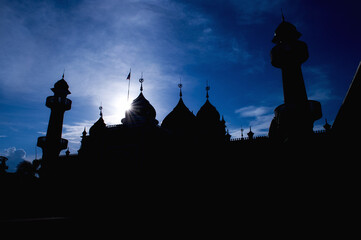 Silhouette Pattani Central Mosque and blue sky clear background.