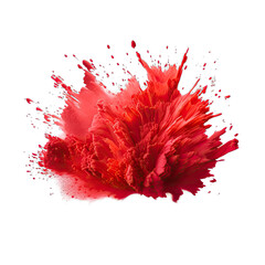 a vibrant red powder explosion against a clean white backdrop