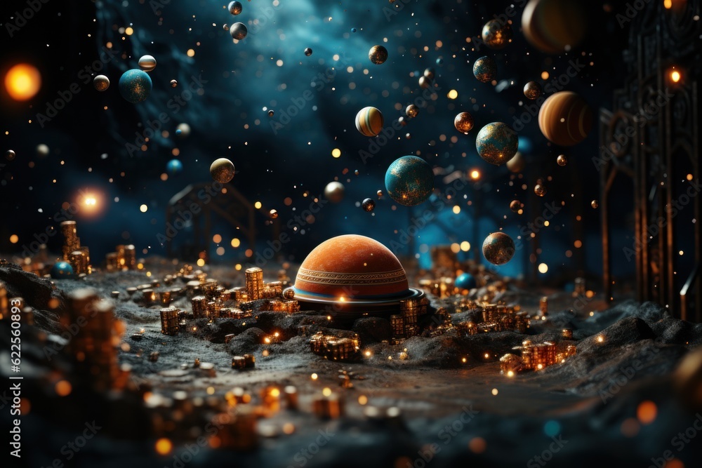 Poster an image of a planet in the middle of the night. generative ai image.