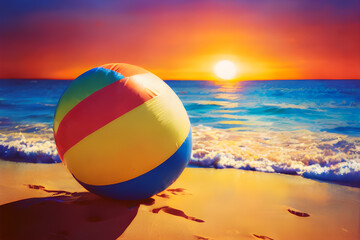 Fototapeta na wymiar Sunset and beach ball Generative AI