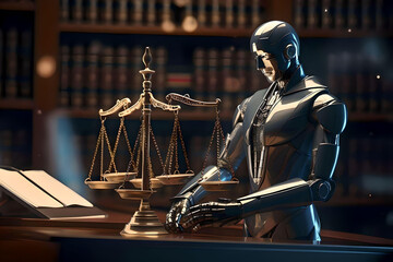 statue of justice by A.I. robot - obrazy, fototapety, plakaty