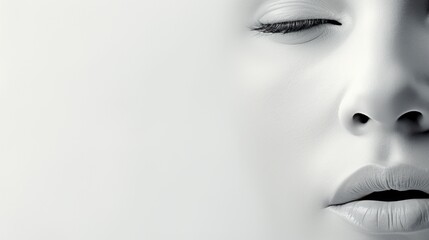 A black and white photo of a woman's face. Generative AI image.