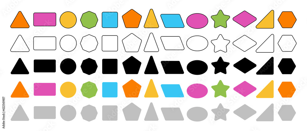 Wall mural Simple geometric shape collection, colorful set of basic 2d shapes - Vector