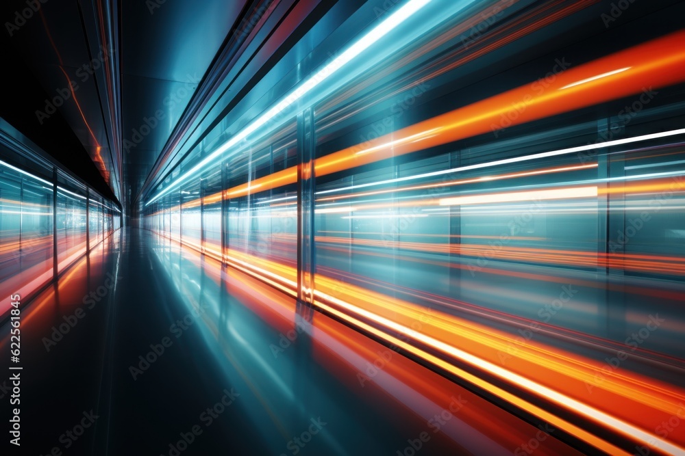 Poster a long exposure photo of a subway station. generative ai image.