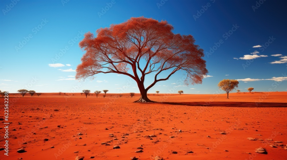 Aufkleber a lone tree in the middle of a desert. generative ai image.