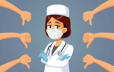 Doctor Receiving Negative feedback from her Patients Vector Illustration. People having a bad experience with female medical assistant
