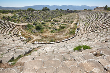 Aphrodisias great stadium. Historical archeological site. Ancient ruins in Turkey