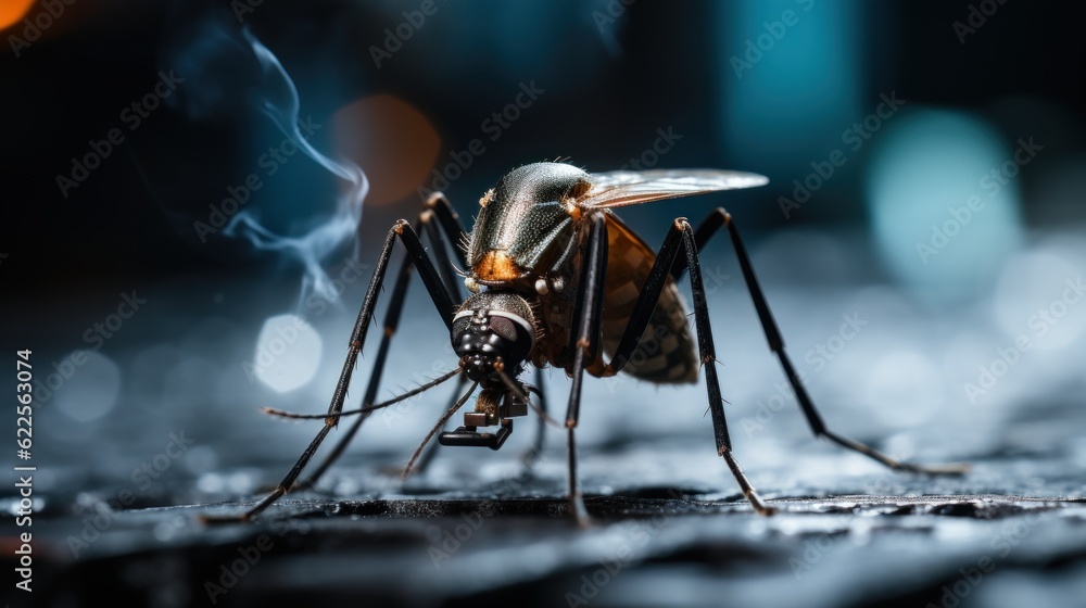 Poster a close up of a mosquito on a table. generative ai image.