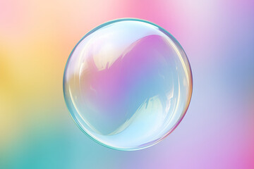 Iridescent balloon bubble on pastel background with gradient. A vibrant and whimsical bubble of joy radiates in the sky, its radiant rainbow background captivating the viewer with its dazzling colors - Powered by Adobe