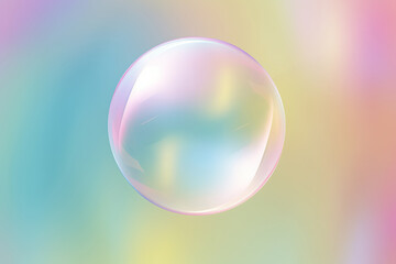 Iridescent balloon bubble on pastel background with gradient. A single bubble drifts in the air, encapsulating a dreamy and whimsical atmosphere, inviting viewers to marvel at its fragile beauty