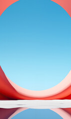 Fototapeta na wymiar The bright contrast of the vibrant blue sky and the majestic, curved red object evoke a sense of awe and wonder