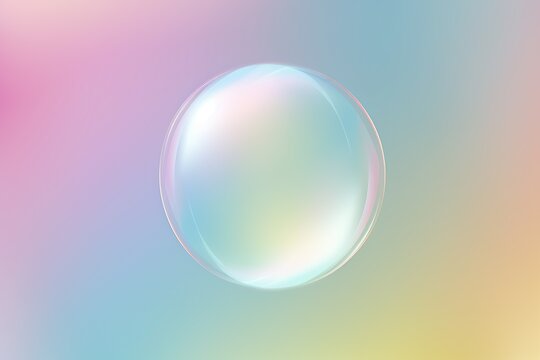 Iridescent balloon bubble on pastel background with gradient. A rainbow of colors bursting from a single bubble paints a vivid picture of joy and possibility