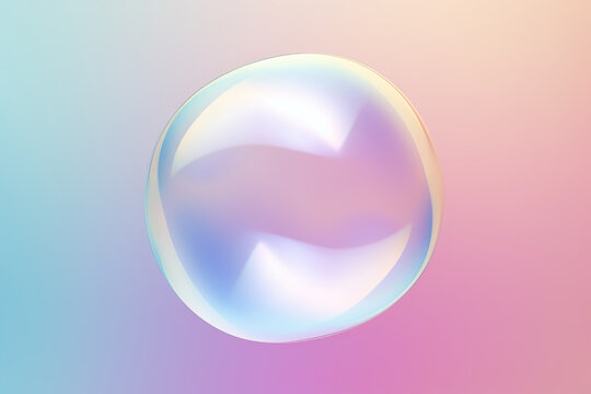 Iridescent balloon bubble on pastel background with gradient. A shimmering bubble glistens in the light, evoking a sense of dreamy beauty and possibility