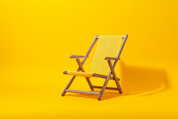 Wooden chair sitting on top of yellow floor next to yellow wall. Generative AI.