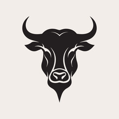 Bull head one color vector logo, emblem, icon for company or sport team branding. Tattoo art style.