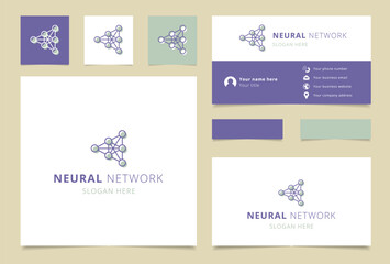 Neural network logo design with editable slogan. Branding book and business card template.