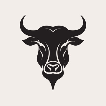 Bull head one color vector logo, emblem, icon for company or sport team branding. Tattoo art style.