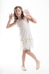 Girl playfully channels Roaring Twenties-style attire