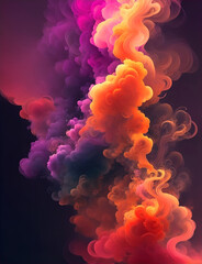Multicolored Smoke Puff Cloud on Dark Background, abstract wallpaper, Digital Artistic Illustration