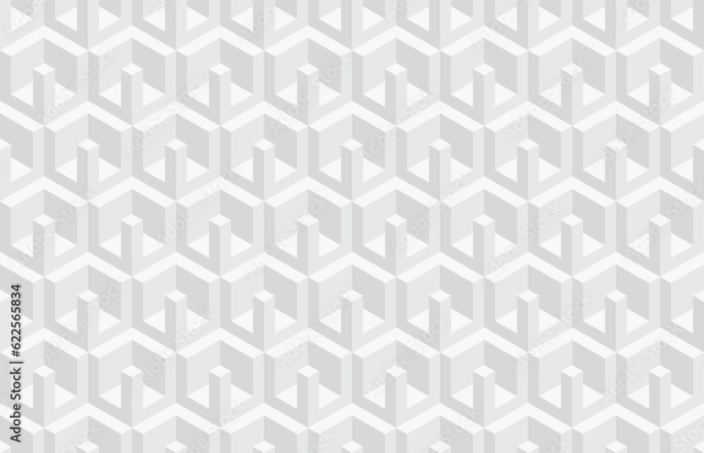 Wall mural abstract black and white 3d geometric seamless pattern. isometric hexagonal cubes optical illusion m