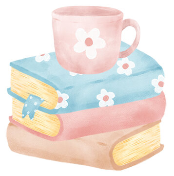 Cute Pastel Stack of Books Watercolor Painting. Creative Education and Learning Illustrations