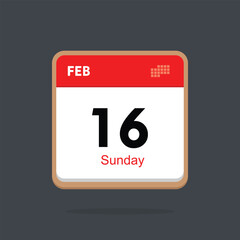 sunday 16 february icon with black background, calender icon