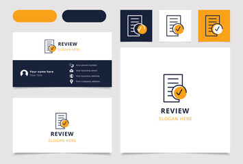 Review logo design with editable slogan. Branding book and business card template.