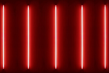 Five red neon bulbs on white wall	