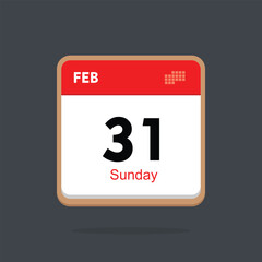 sunday 31 february icon with black background, calender icon